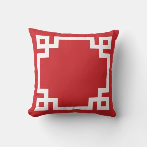 Red and White Greek Key Border Throw Pillow