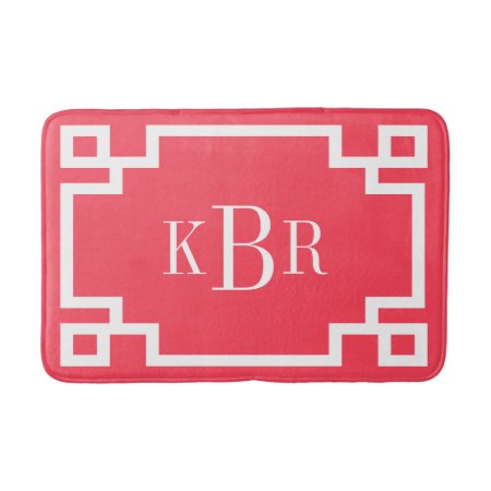 Red And White Greek Key Custom Monogram Bath Mat