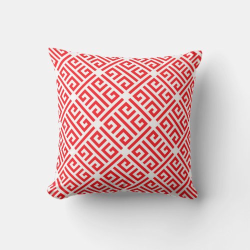Red and white Greek Key Geometric Pattern Throw Pillow