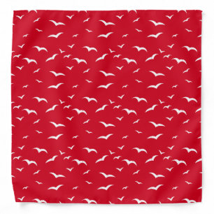 Red and White Grunge Sea Birds Seagull Patterned Bandana