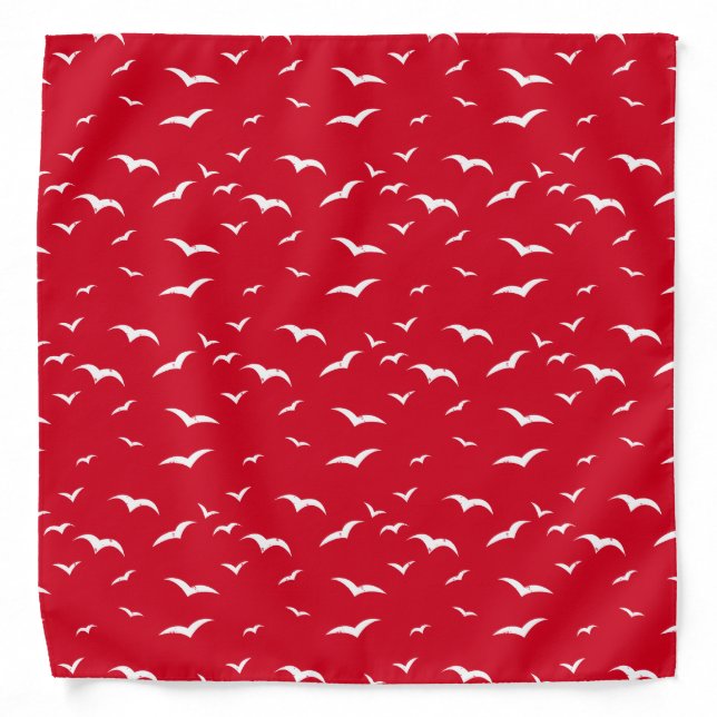 Red and White Grunge Sea Birds Seagull Patterned Bandana (Front)