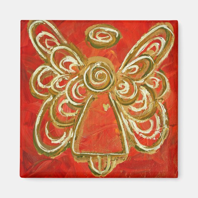 Red and White Guardian Angel Gift Magnets (Front)