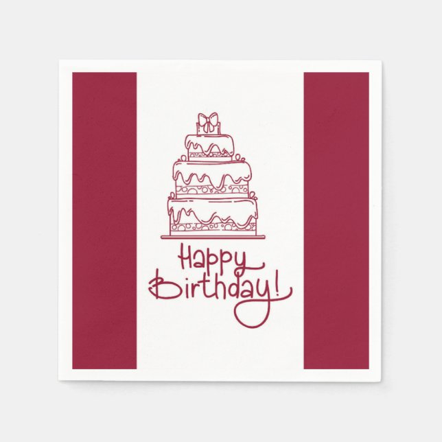 Red And White Happy Birthday Cake Design Paper Napkins (Front)