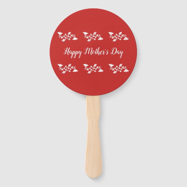 Red and White Happy Mother's Day Hand Fan (Front)