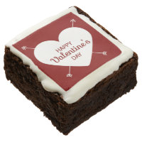 Red And White Happy Valentine's Day Heart Chocolate Brownie