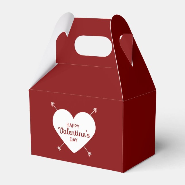 Red And White Happy Valentine's Day Heart Favor Boxes (Front Side)