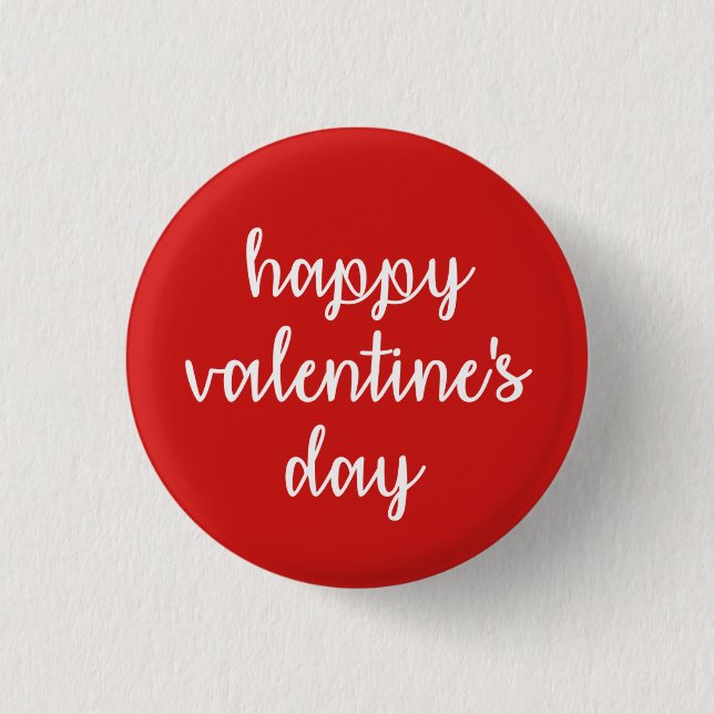 Red and White Happy Valentine's Day Pinback Button (Front)