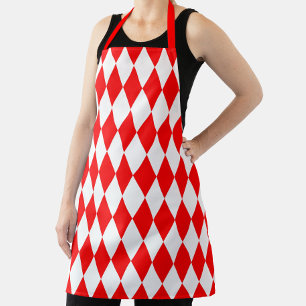 Red and White Harlequin Diamonds Checkers Design Apron