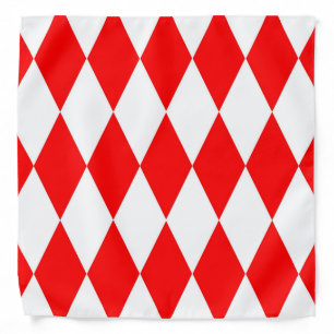 Red and White Harlequin Diamonds Checkers Design  Bandana