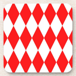 Red and White Harlequin Diamonds Checkers Design Beverage Coaster