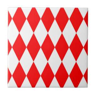 Red and White Harlequin Diamonds Checkers Design  Ceramic Tile