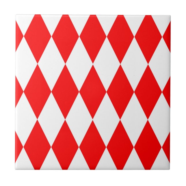 Red and White Harlequin Diamonds Checkers Design  Ceramic Tile (Front)