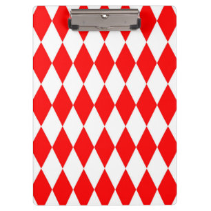 Red and White Harlequin Diamonds Checkers Design  Clipboard