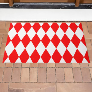 Red and White Harlequin Diamonds Checkers Design  Doormat