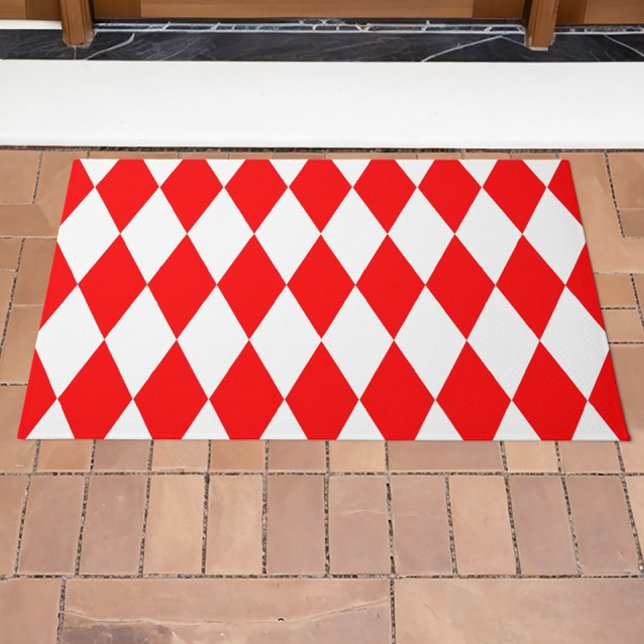 Red and White Harlequin Diamonds Checkers Design  Doormat (Creator Uploaded)
