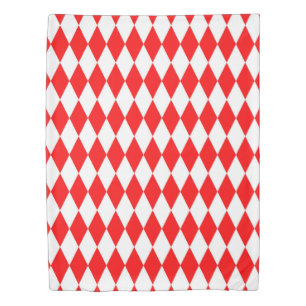 Red and White Harlequin Diamonds Checkers Design Duvet Cover