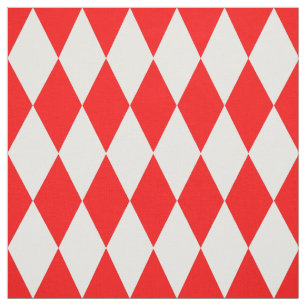 Red and White Harlequin Diamonds Checkers Design  Fabric