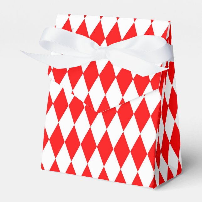 Red and White Harlequin Diamonds Checkers Design  Favor Boxes (Front Side)