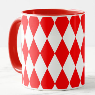 Red and White Harlequin Diamonds Checkers Design Mug