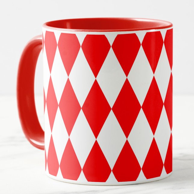 Red and White Harlequin Diamonds Checkers Design  Mug (Creator Uploaded)