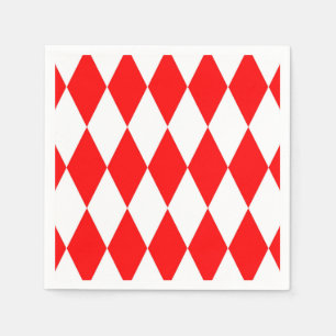 Red and White Harlequin Diamonds Checkers Design Napkins