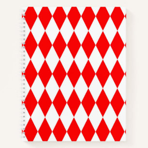 Red and White Harlequin Diamonds Checkers Design  Notebook