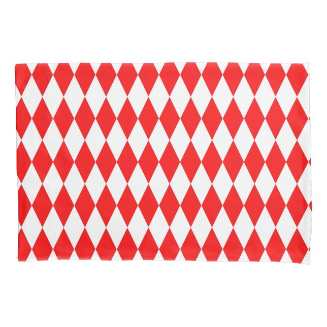Red and White Harlequin Diamonds Checkers Design  Pillow Case (Front)