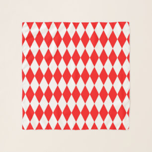 Red and White Harlequin Diamonds Checkers Design Scarf