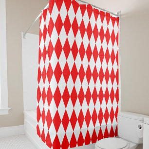 Red and White Harlequin Diamonds Checkers Design Shower Curtain