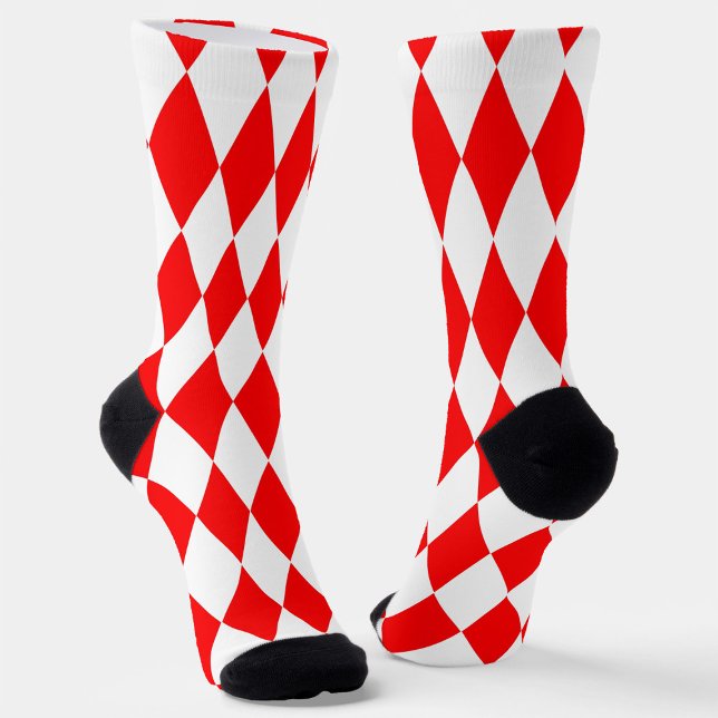 Red and White Harlequin Diamonds Checkers Design  Socks (Creator Uploaded)