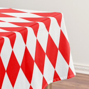 Red and White Harlequin Diamonds Checkers Design  Tablecloth