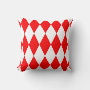 Red and White Harlequin Diamonds Checkers Design  Throw Pillow