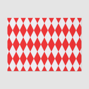 Red and White Harlequin Diamonds Checkers Design  Tissue Paper