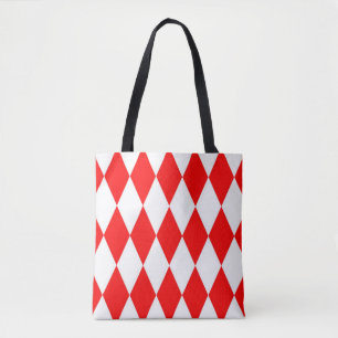 Red and White Harlequin Diamonds Checkers Design Tote Bag