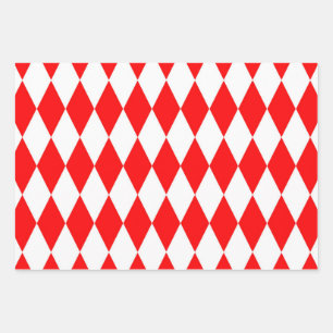 Red and White Harlequin Diamonds Checkers Design Wrapping Paper Sheets