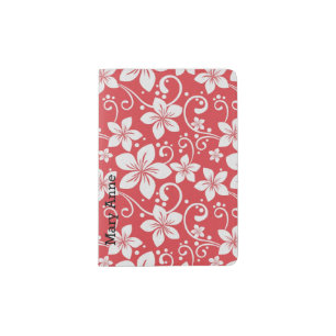 Red and White Hawaiian Floral Passport Holder