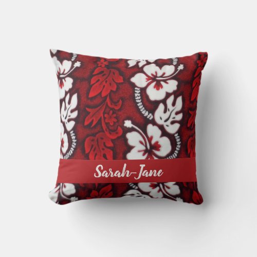 Red and White Hawaiian Hibiscus Tropical Floral Throw Pillow