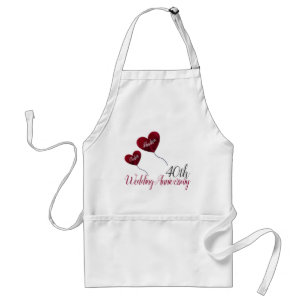 red and white heart 40th ruby wedding anniversary adult apron