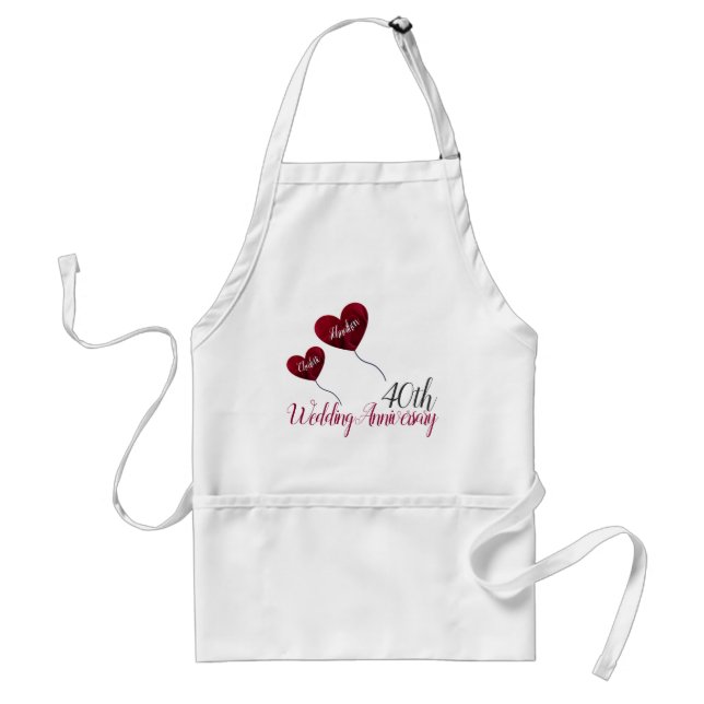 red and white heart 40th ruby wedding anniversary adult apron (Front)