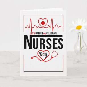 Red and White Heart and Stethoscope Nurses Day Card