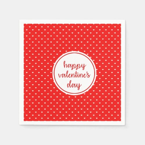 Red and White Heart Happy Valentines Day Paper Napkins