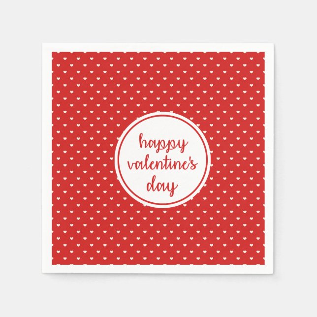 Red and White Heart Happy Valentine's Day Paper Napkins (Front)