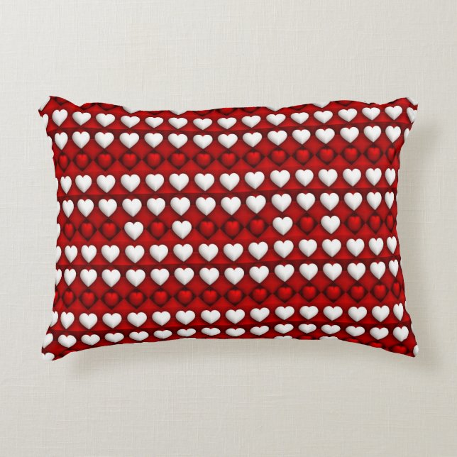 Red And White Heart Pattern Accent Pillow (Front)