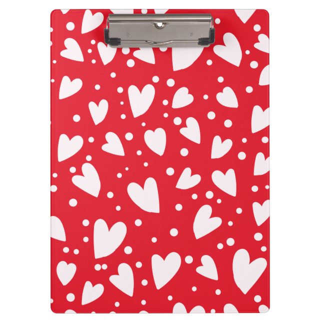 Red and White Heart Pattern | Cute Valentine Love  Clipboard (Front)
