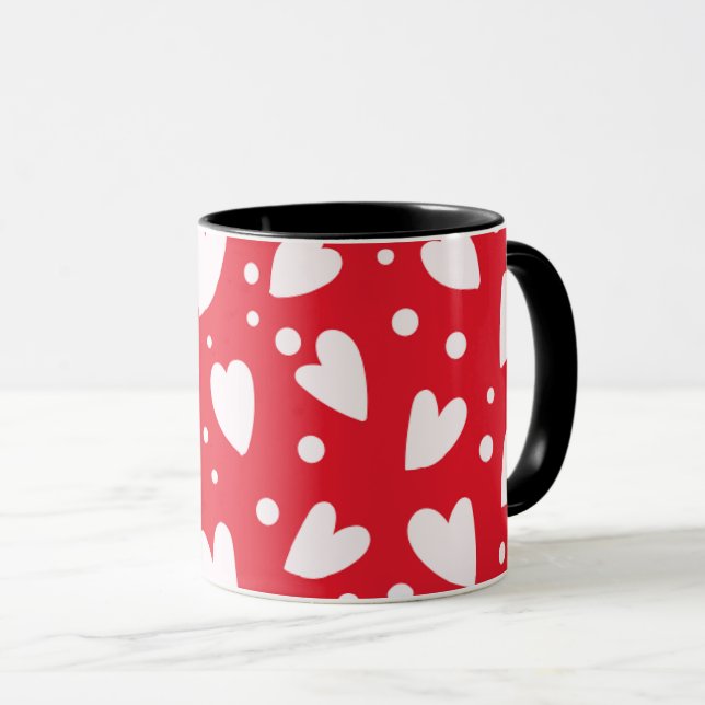 Red and White Heart Pattern | Cute Valentine Love  Mug (Front Right)