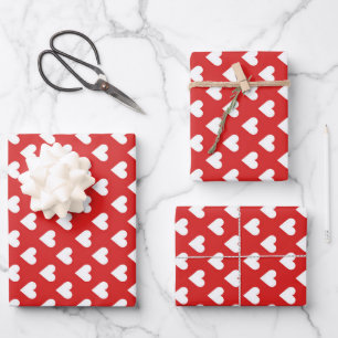 Red and White Heart pattern  Wrapping Paper Sheets