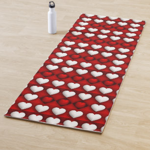 Red And White Heart Pattern Yoga Mat