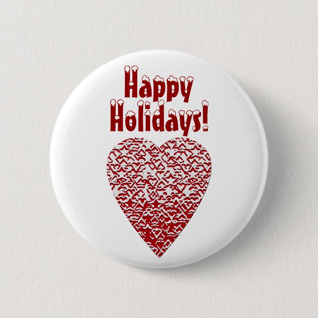 Red and White Heart. Patterned Heart Design. Pinback Button (Front)