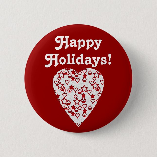 Red and White Heart. Patterned Heart Design. Pinback Button (Front)