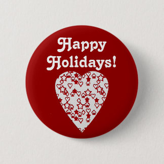 Red and White Heart. Patterned Heart Design. Pinback Button